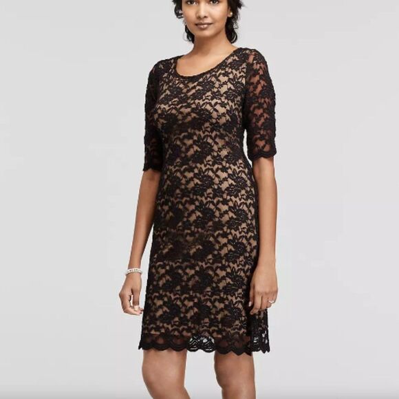 CONNECTED APPAREL SIZE 20W  BLACK 3/4 SLEEVE ILLUSION LACE  SHEATH DRESS - Picture 1 of 8